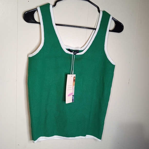 Dokotoo Tops - Dokotoo Green Tank Top with White Trim Ribbed Knit